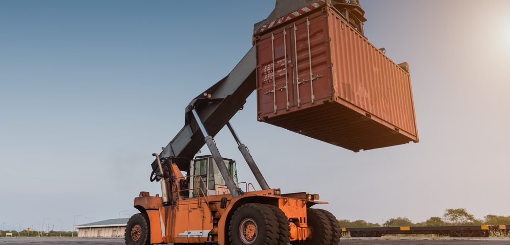 moving shipping container with forklift