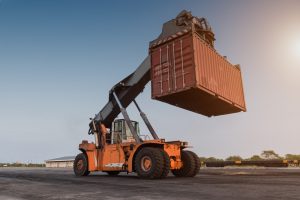 moving shipping container with forklift