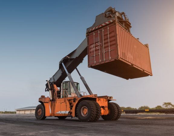 moving shipping container with forklift